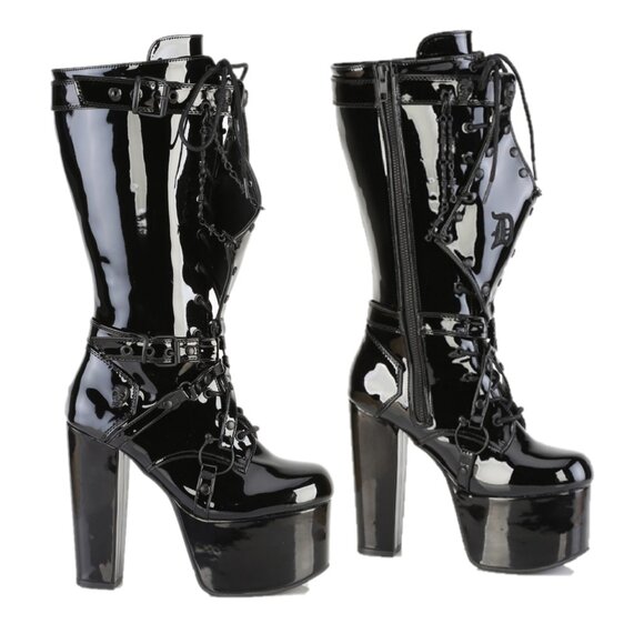 Demonia Torment Chunky Heel Platform Goth Punk Knee Boots - Picture 7 of 7